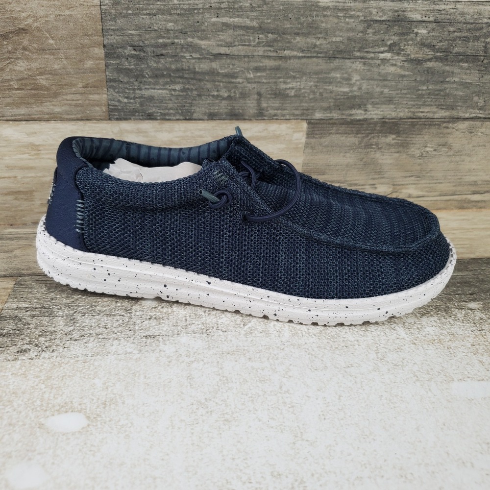 Hey Dude Wally Stretch Sox Kids Loafer Shoes Sz 6 J6 Navy Mesh Slip On Round Toe